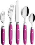 Pink Retro Flatware Set 20 Pieces - Stainless Steel Cutlery with Rivet