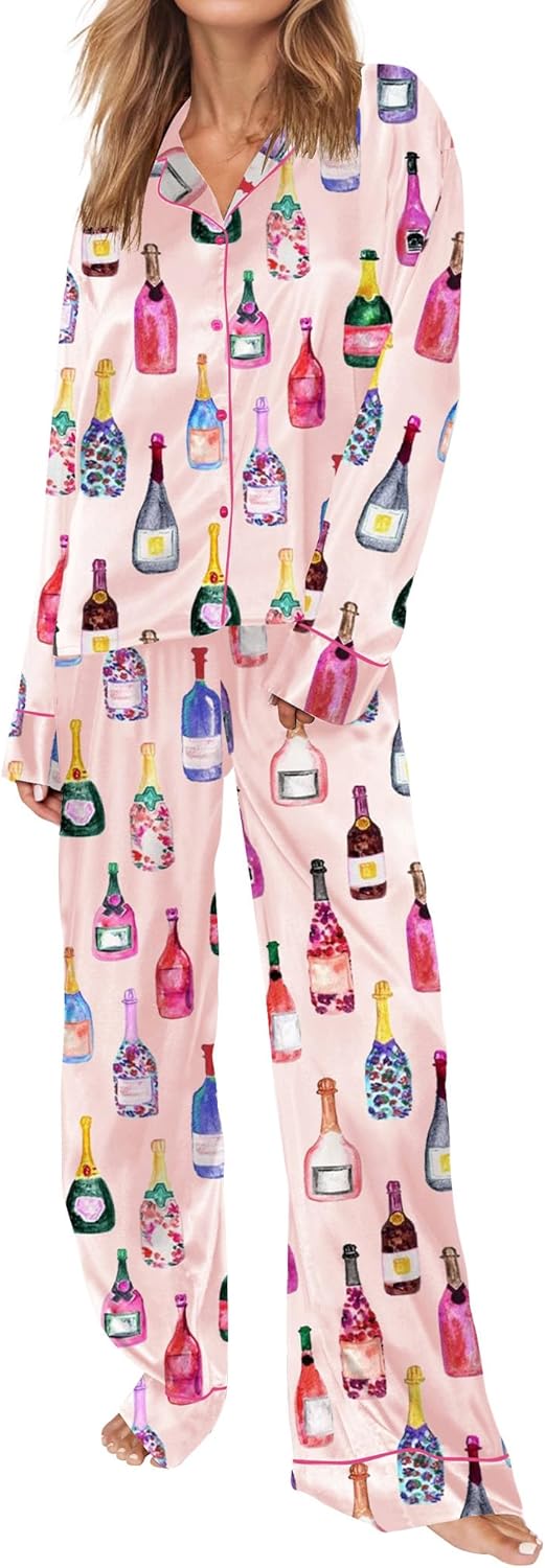 Satin Pajamas for Women Set Long Sleeve Button Down Sleepwear