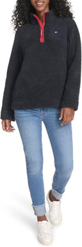 Tommy Hilfiger Women's 1/4 Zip Mockneck Sherpa Pullover - Soft Comfort