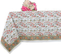 Ridhi Coral Pink Trails Hand Block Print Cotton Tablecloth 60x90 in