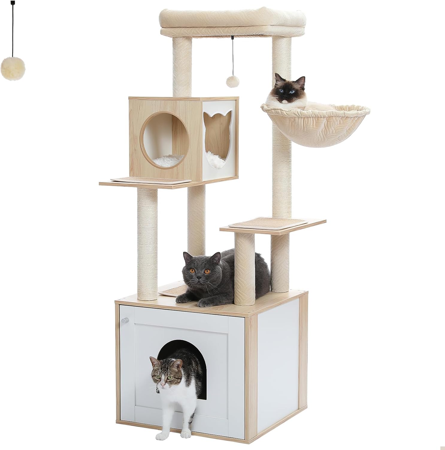 Tall Cat Tree with Litter Box Enclosure for Large Cats