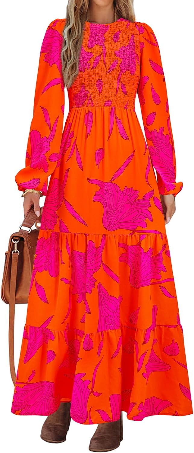 Floral Maxi Dress for Women 2025 Long Sleeve Casual Style