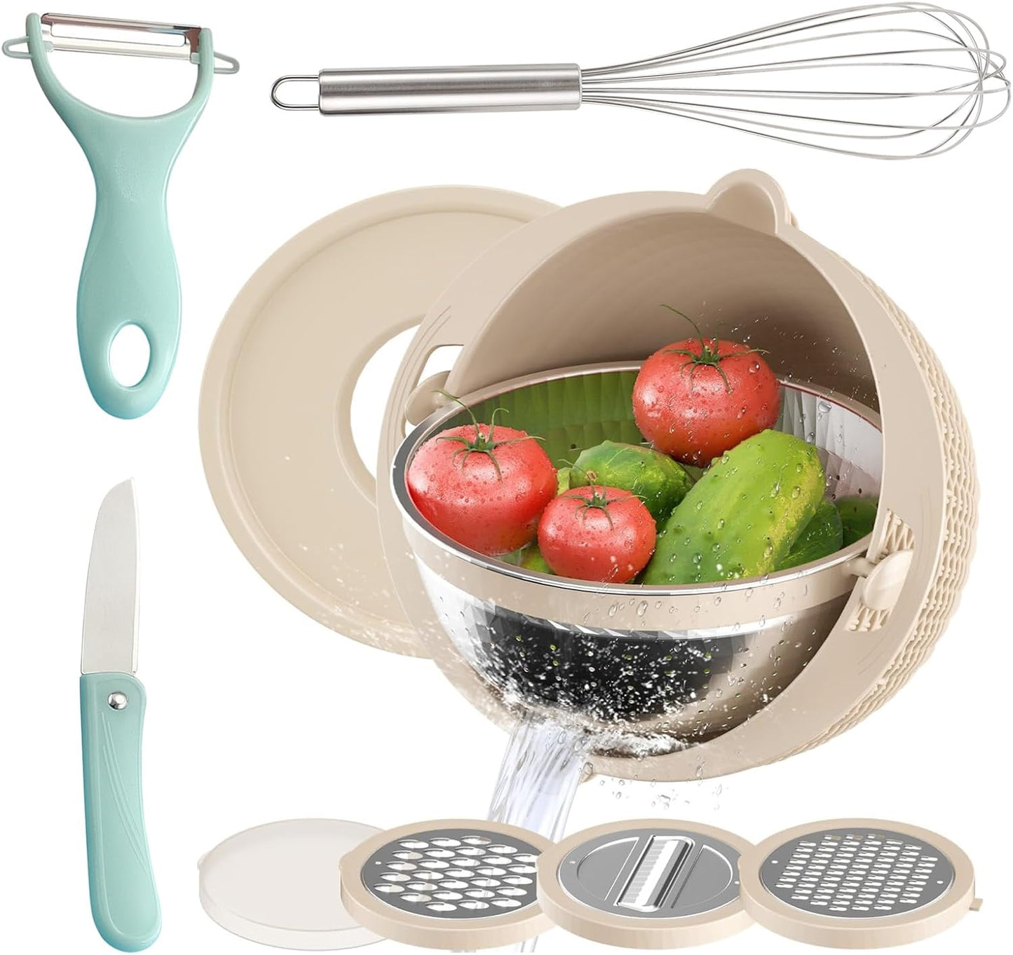 4-in-1 Stainless Steel Colander Set - Beige Elegance