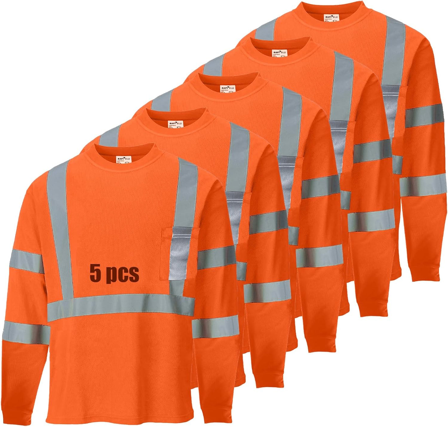 Hi Vis Safety Shirts for Men Reflective Work T-Shirts 5 Pack