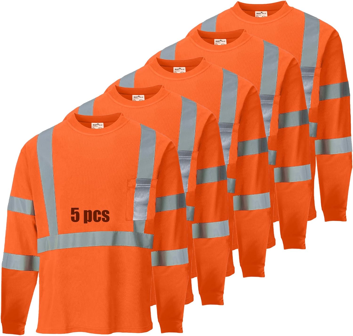 Hi Vis Safety Shirts for Men Reflective Work T-Shirts 5 Pack