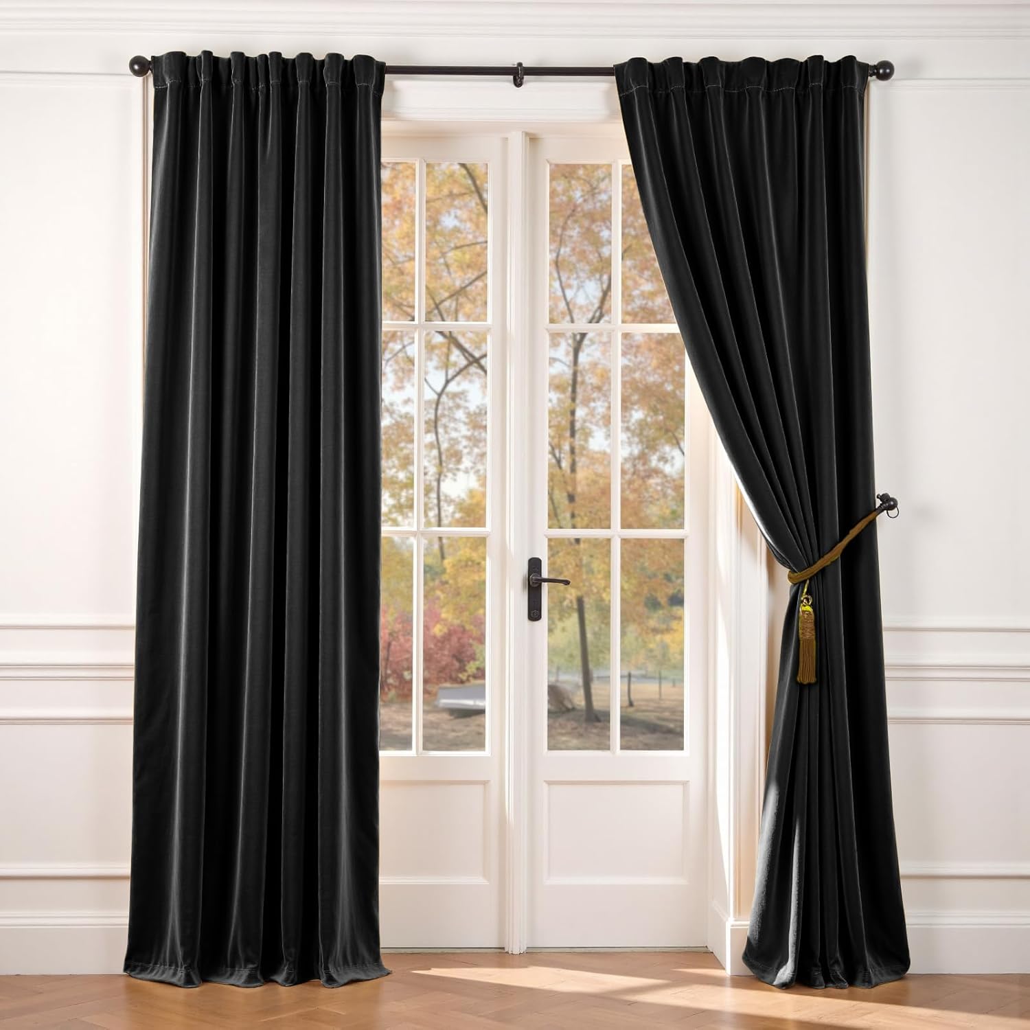 Lazzzy Velvet Curtains Black Thermal Insulated Drapes for Luxury