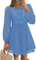 ZESICA Womens Long Sleeve Mini Dress Tie Front Babydoll - Fall Chic