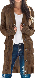 Women's Long Sleeve Cable Knit Cardigan Sweater - Cozy Knee Length US