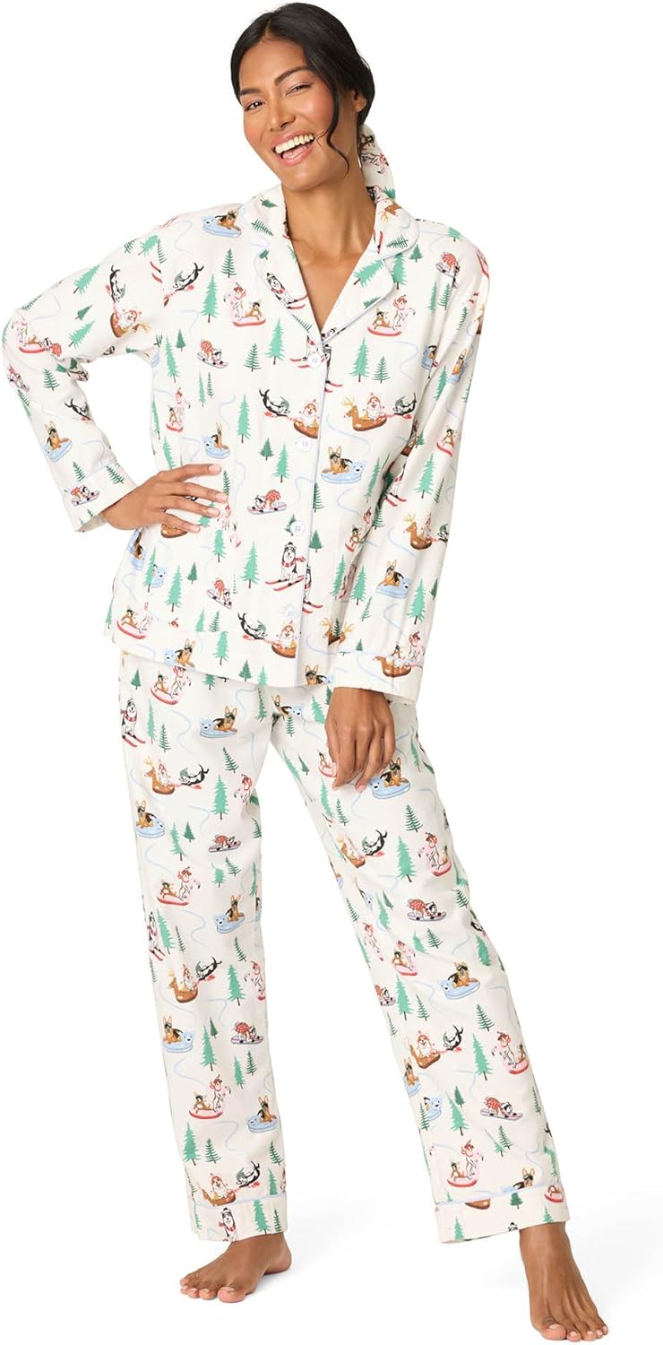 PJ Salvage Womens Cotton Flannel Pajama Set with Dog Print