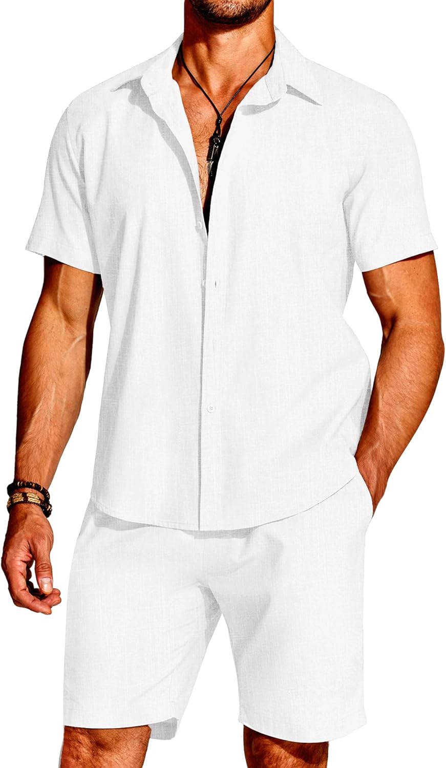 COOFANDY Men's Cotton Linen Set for Summer Beach Casual Style