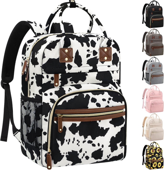 Stylish Cow Print Diaper Backpack - Spacious & Insulated