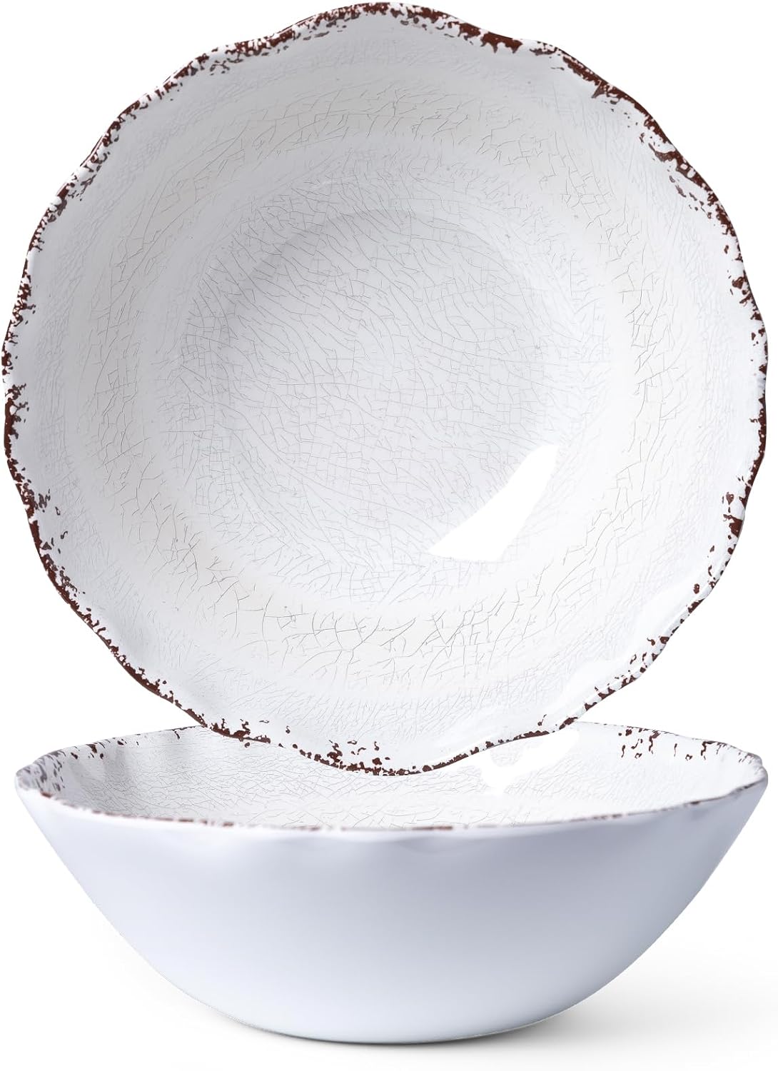 LEHAHA Rustic White Melamine Large Serving Bowl Set for Entertaining