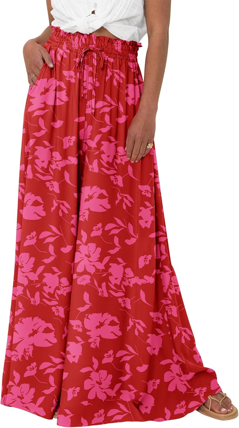Wide Leg Palazzo Pants for Women Casual Flowy High Waist Trousers