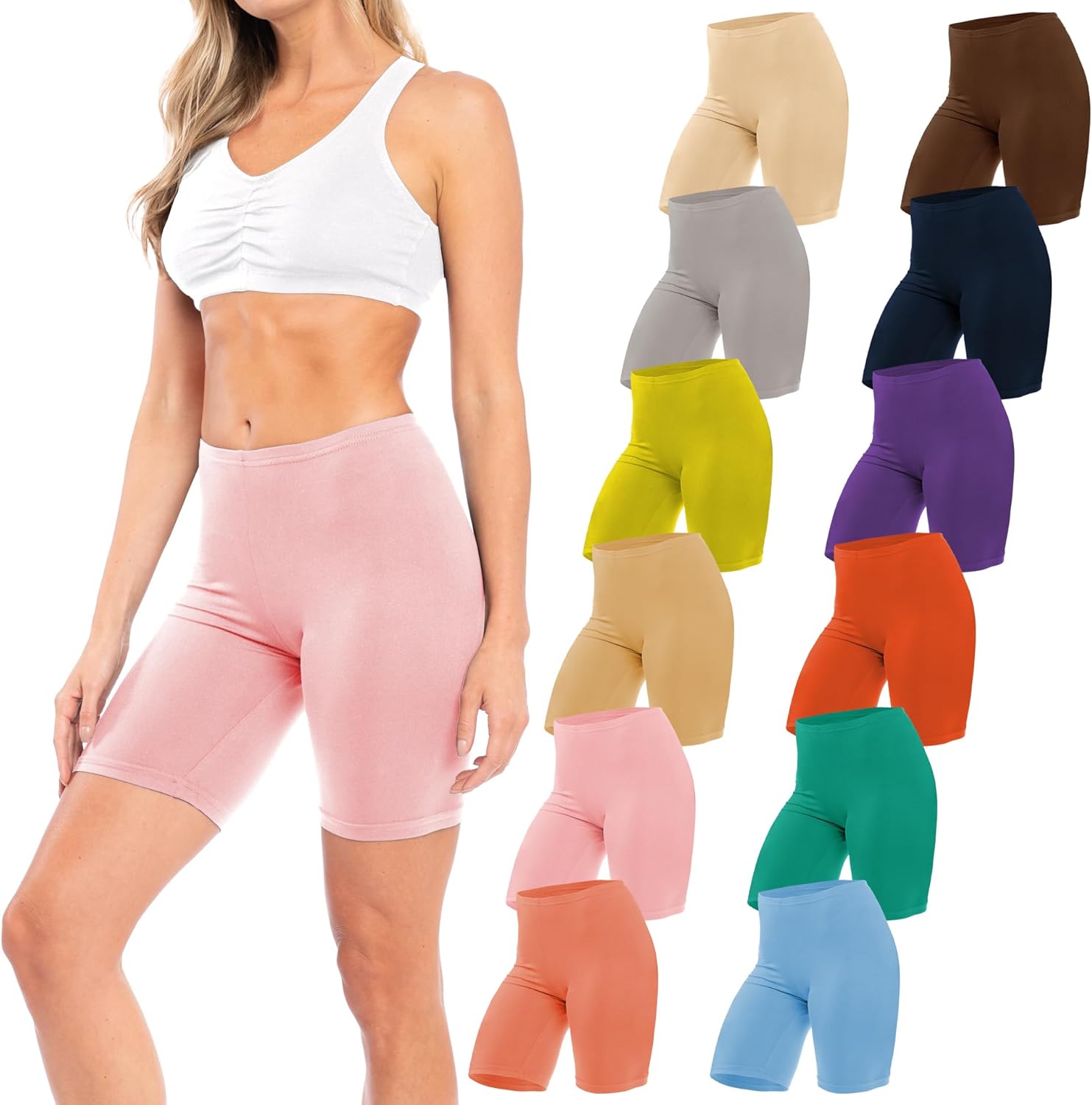 Sexy Basics Womens 12 Pack Cotton Stretch Boyshort Bike Shorts
