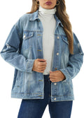 Jean Jacket for Women Distressed Long Sleeve Oversized Denim