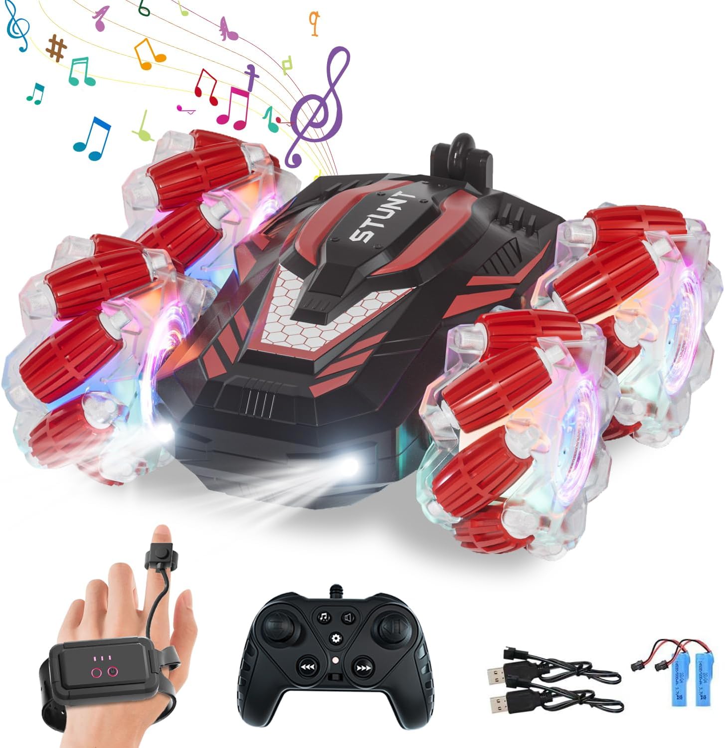 Gesture Control RC Stunt Car: Lights, Music, Fun!