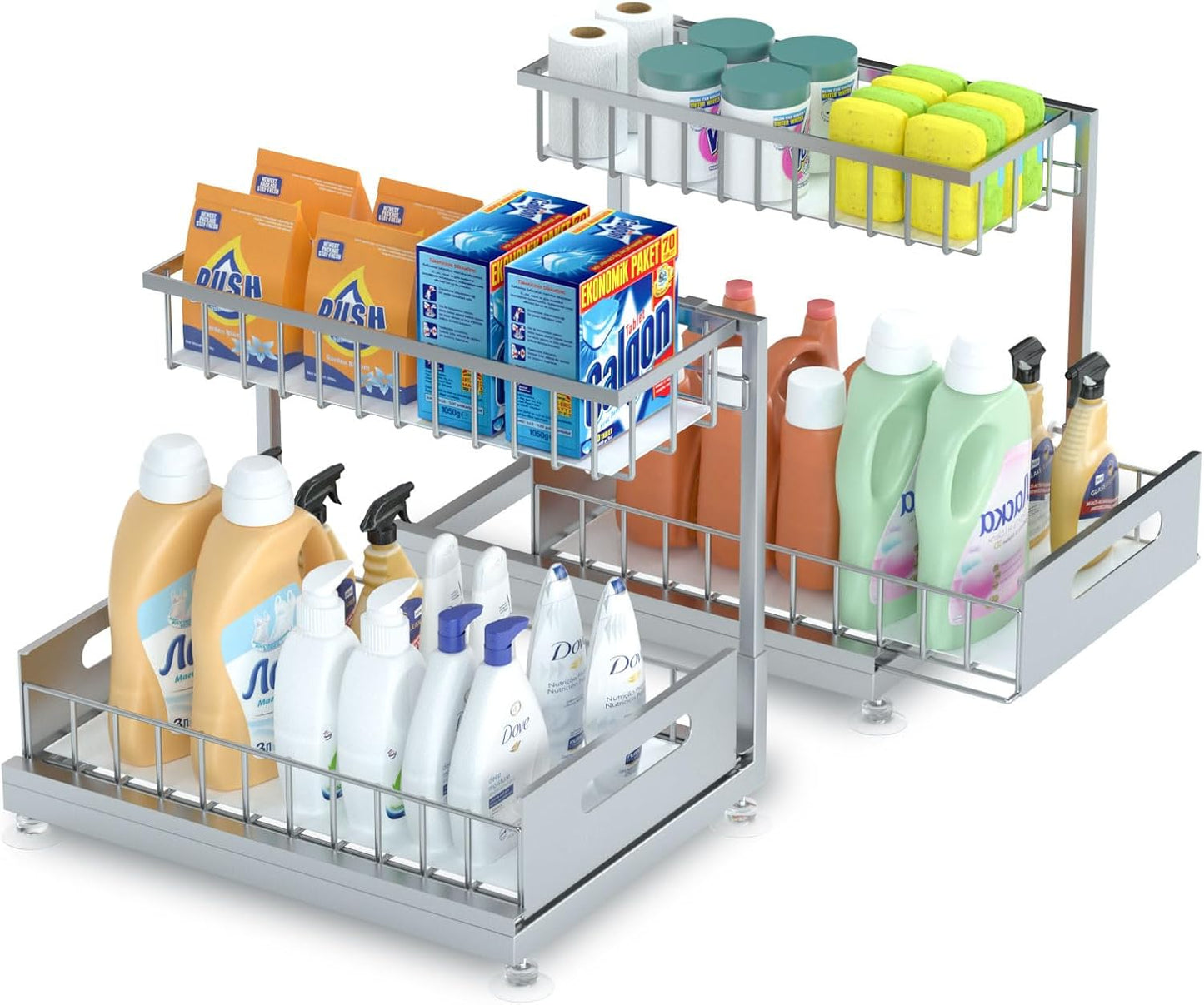2 Pack Under Sink Organizer Storage with Adjustable Racks
