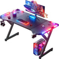 47 in Gaming Desk with LED Lights - Ergonomic Carbon Fiber Surface