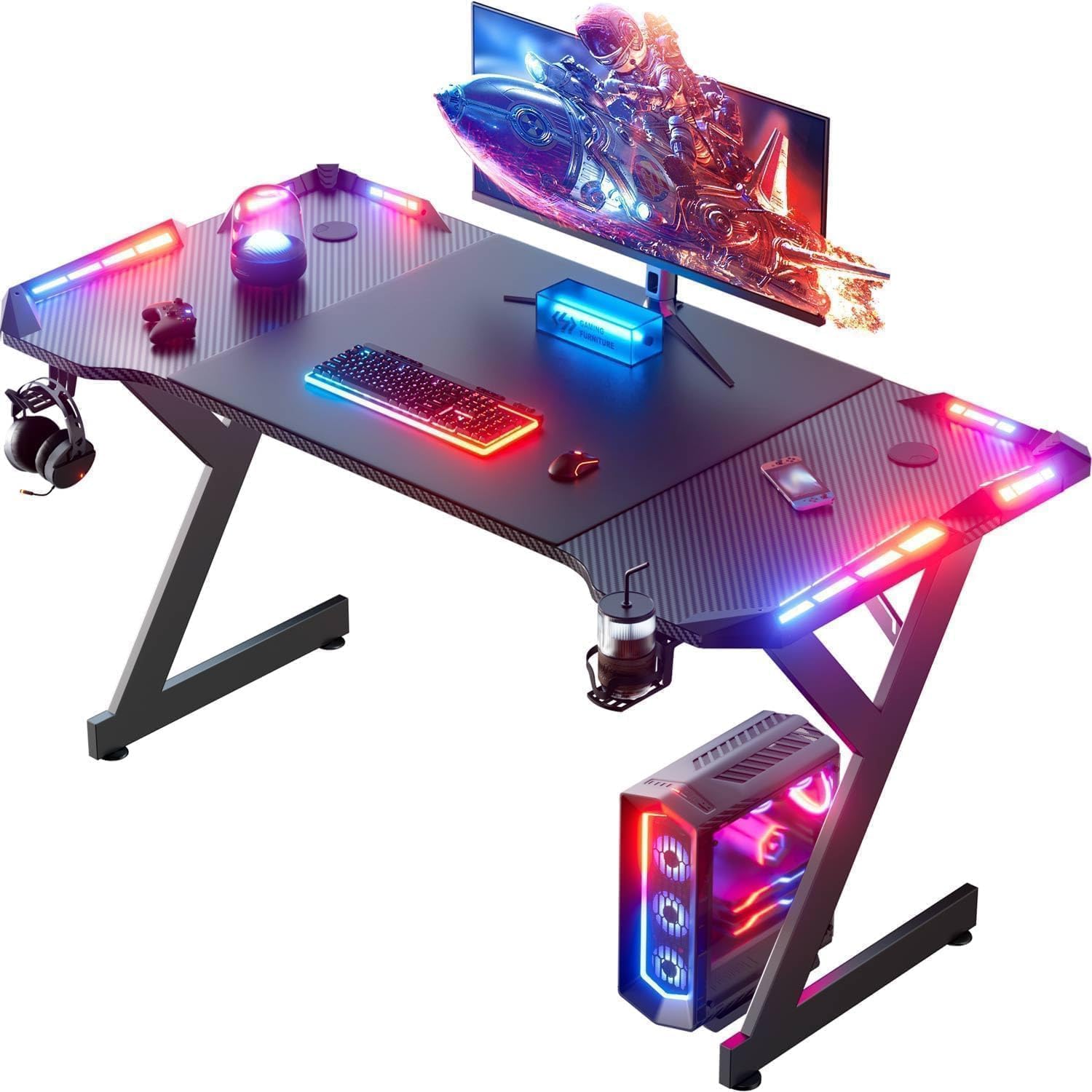 47 Inch Gaming Desk with LED Lights for Ultimate Gaming Setup