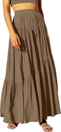 Boho Elastic High Waist Pleated A-Line Maxi Skirt - Flowy Comfort Size