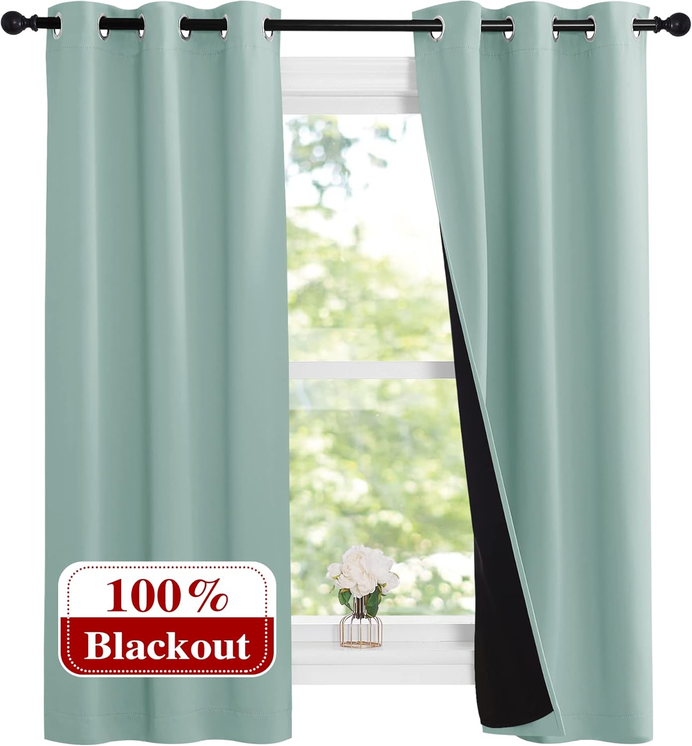 NICETOWN Aqua Blue Blackout Curtains for Small Windows 37in x 63