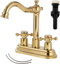Bathroom Faucet Polished Gold with 2 Handles and Drain Assembly