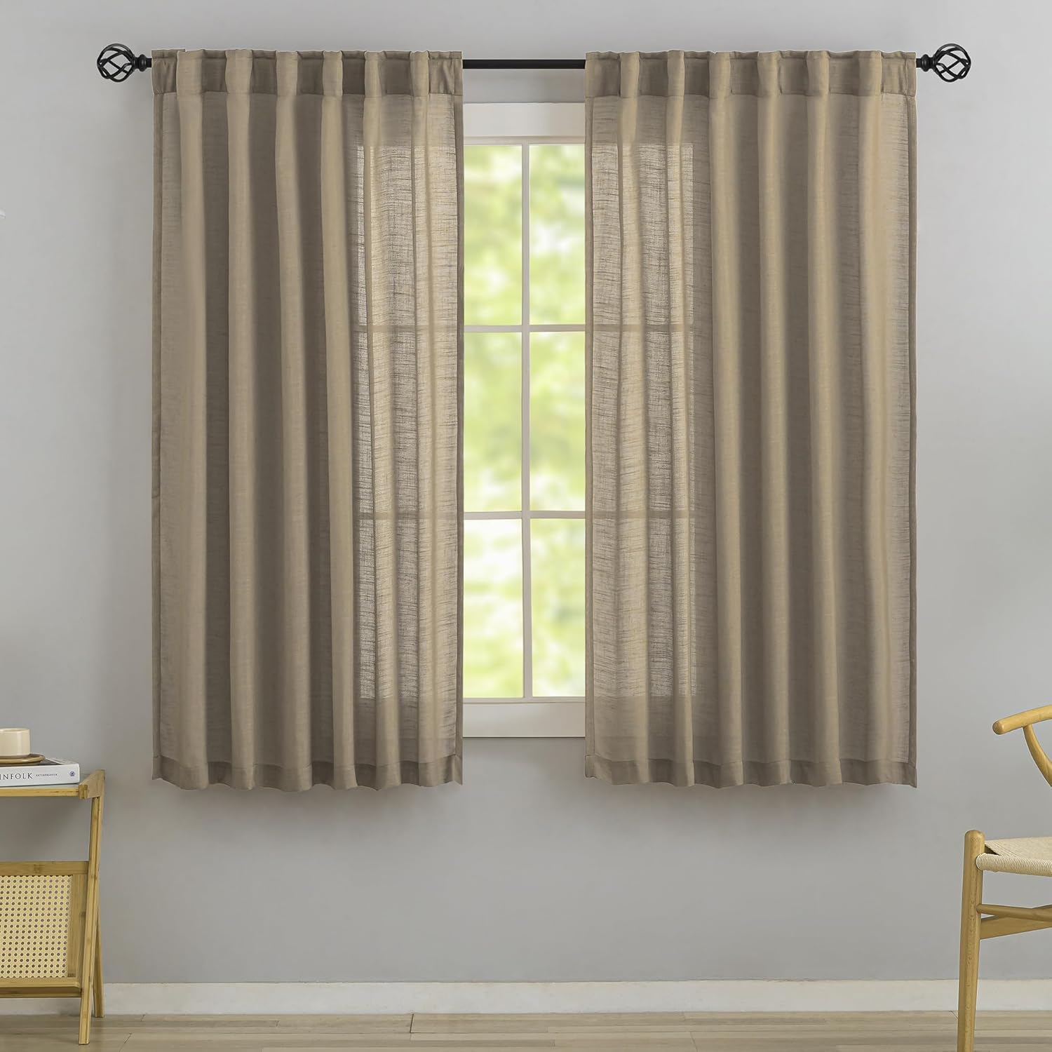 DONREN Flax Linen Curtains for Rustic Farmhouse Decor - 72 in
