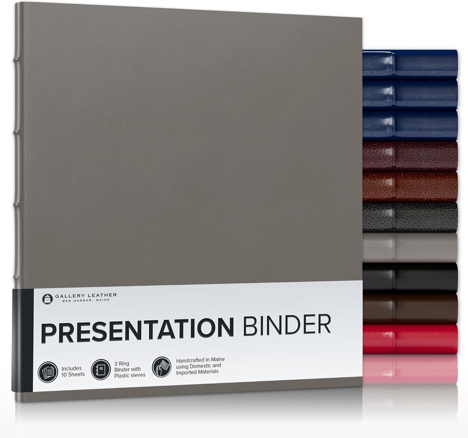 Gallery Leather 3 Ring Binder with Plastic Sleeves for Presentations