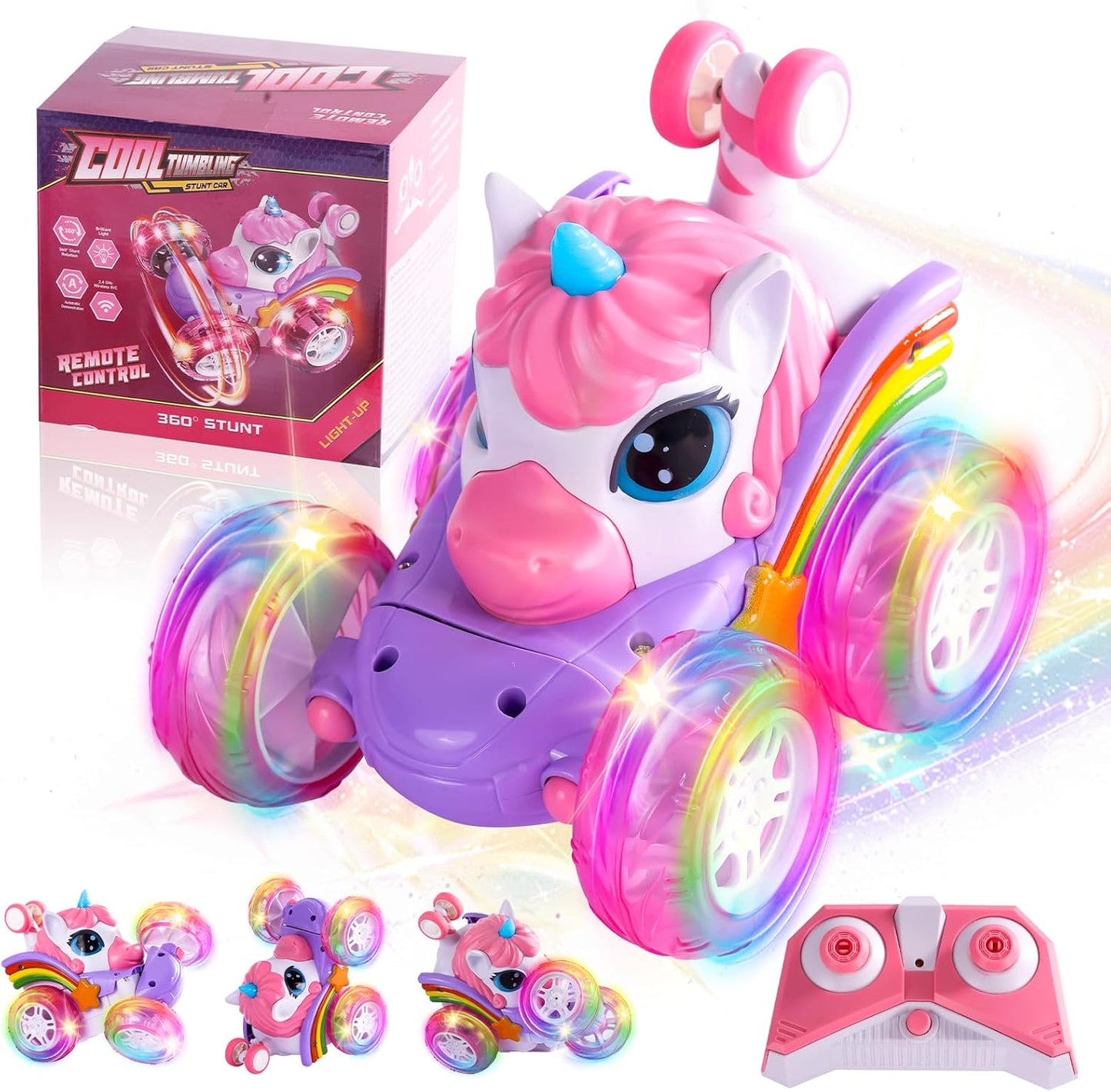 360 Stunt Unicorn RC Car with LED Lights - Perfect Gift for Girls!