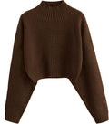 Cropped Turtleneck Sweater Lantern Sleeve Ribbed Knit - Comfy Crop