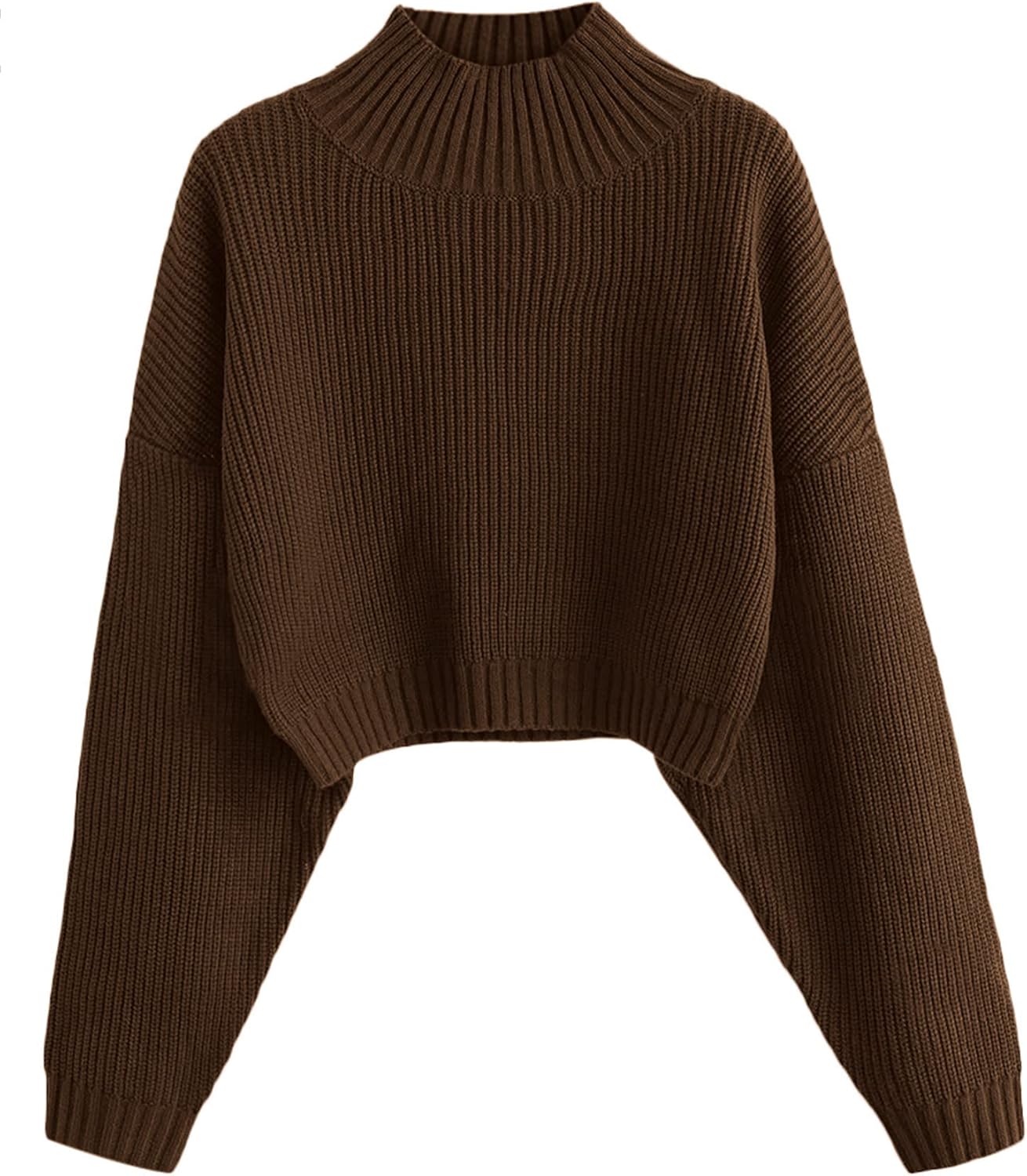 Cropped Turtleneck Sweater for Women with Lantern Sleeves