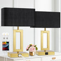 Black Table Lamps Set of 2 with Dual USB Ports - Dimmable Touch