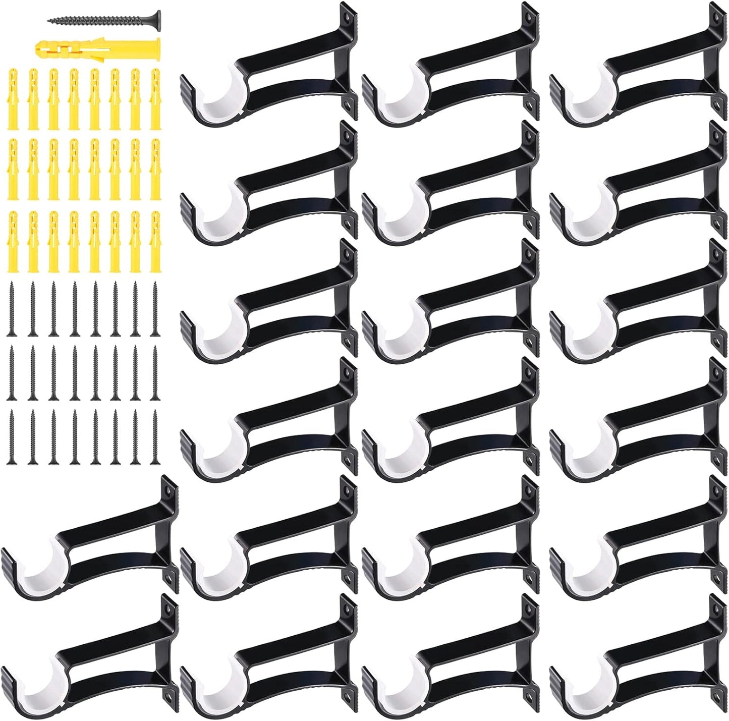 Tuanse 20pc Heavy Duty Curtain Rod Brackets - Securely Hold 1-1.2 Rods (Black)