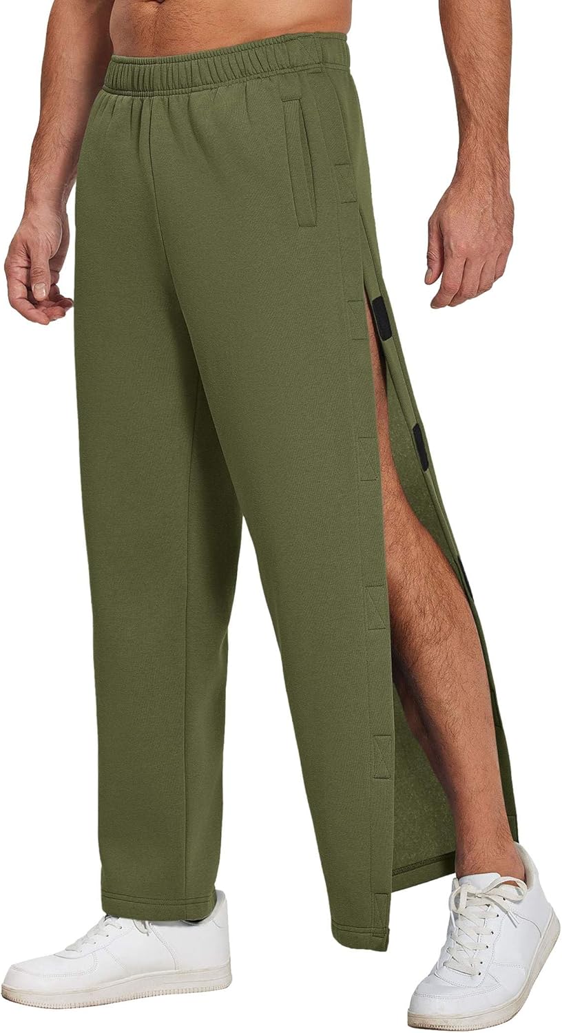 Deyeek Mens Fleece Tear Away Pants for Post Surgery Recovery
