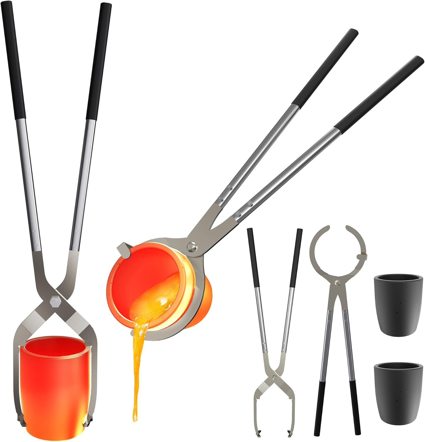 Nelyrho Crucible Tongs Set with Graphite Crucibles for Melting