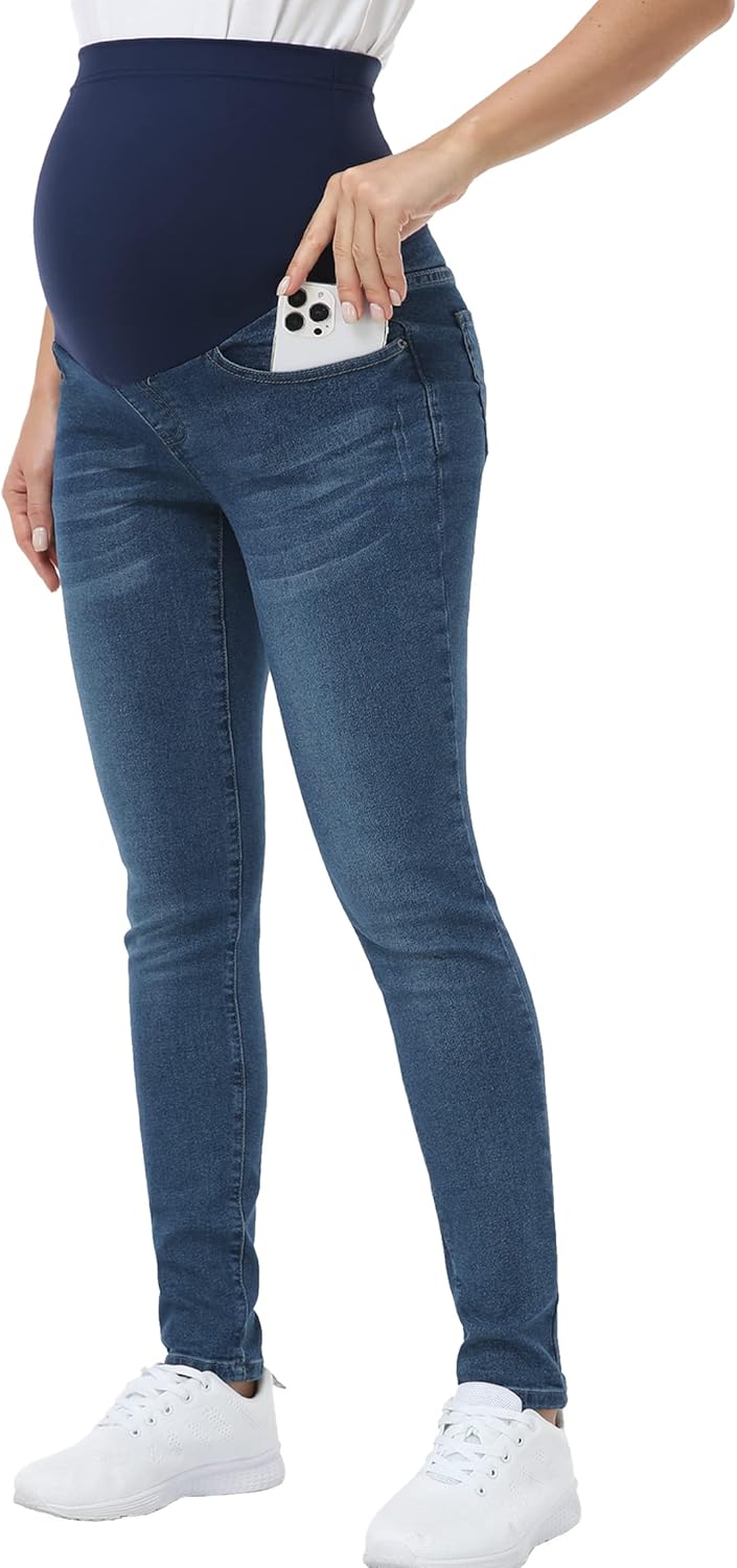 POSHGLAM Women's Maternity Jeans Over Belly Comfy Stretch Pants