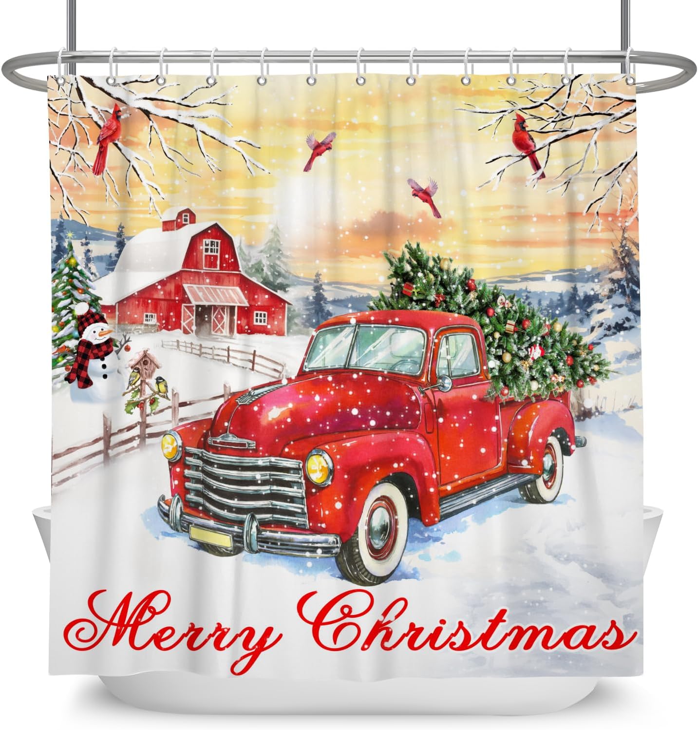 Festive Farmhouse Christmas Shower Curtain Set