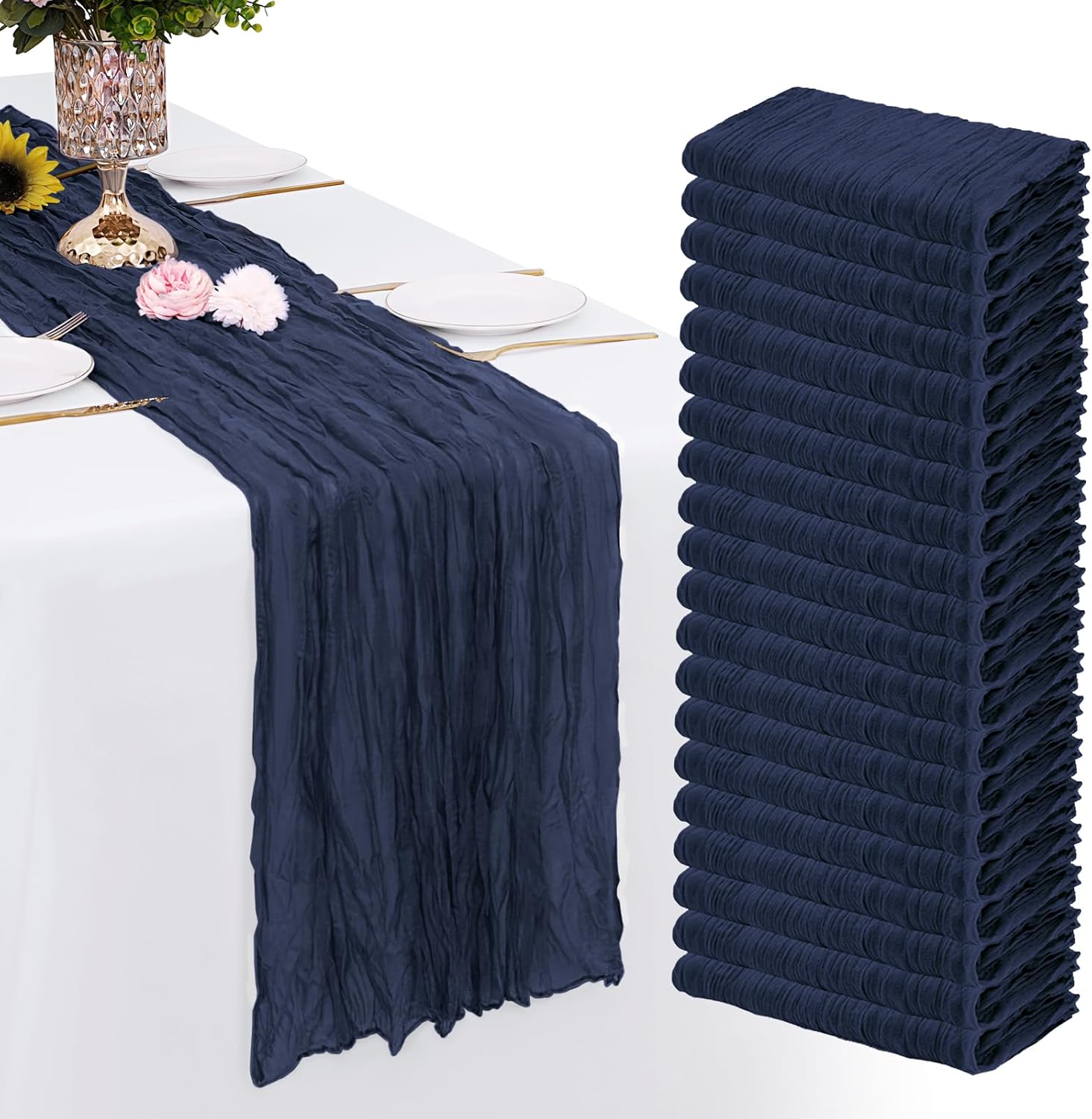 20 Pack Navy Blue Cheesecloth Table Runners for Elegant Events
