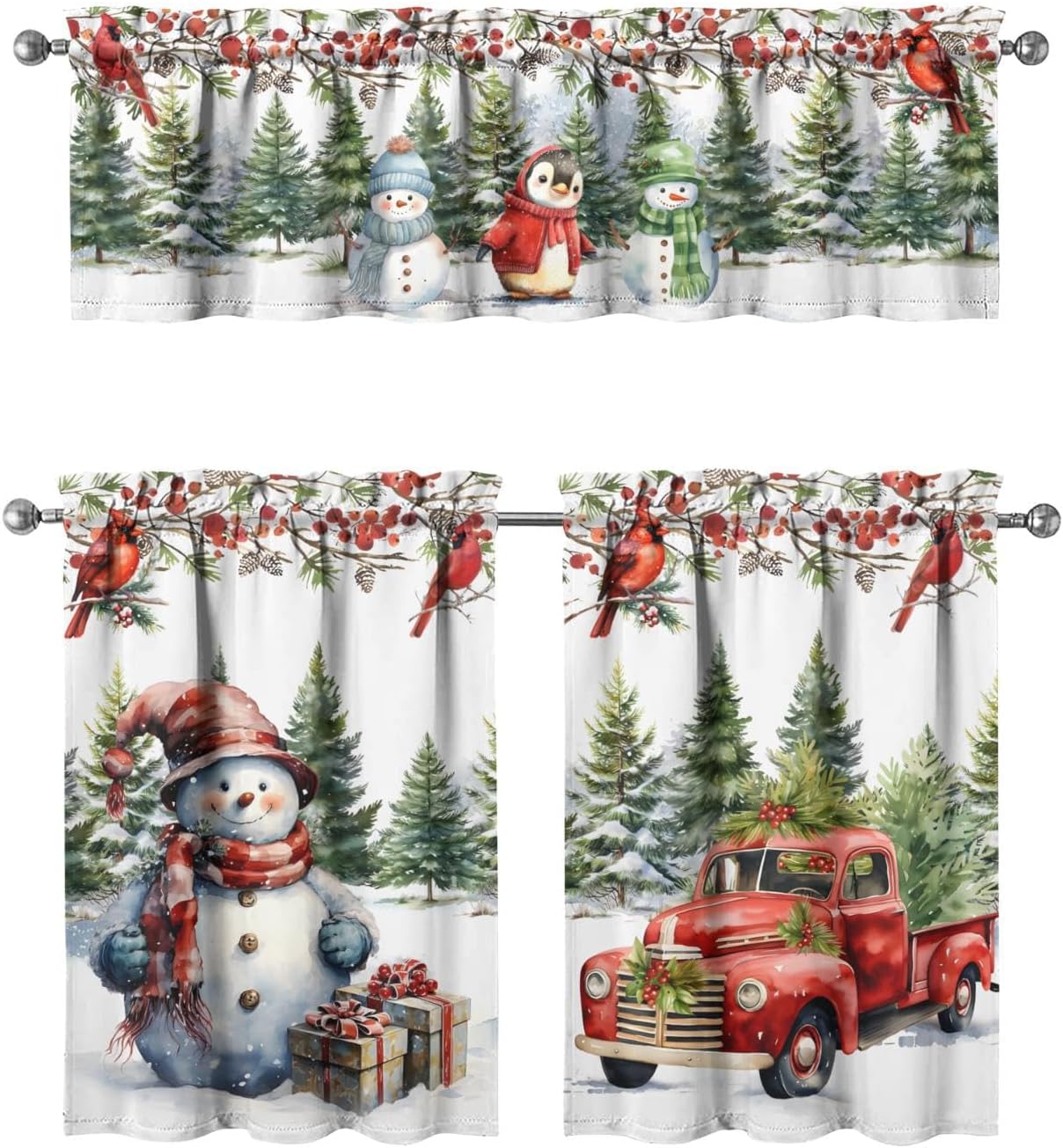 Farmhouse Christmas Curtains Set - Festive Decor