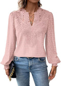 Womens V Neck Boho Swiss Dot Chiffon Tunic - Ruffle Crochet Detail