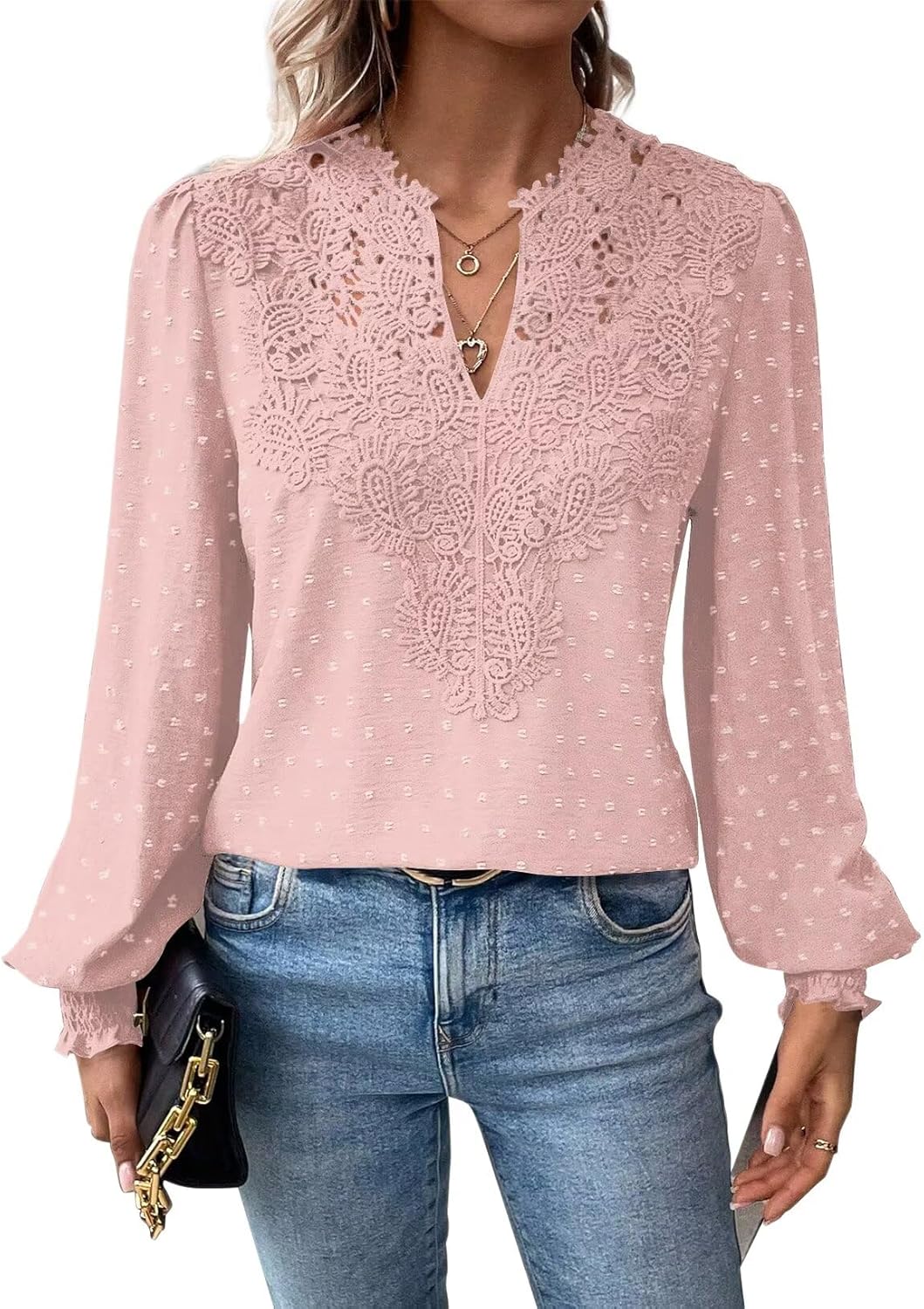 Womens Tops V Neck Boho Long Sleeve Shirts for Casual Style