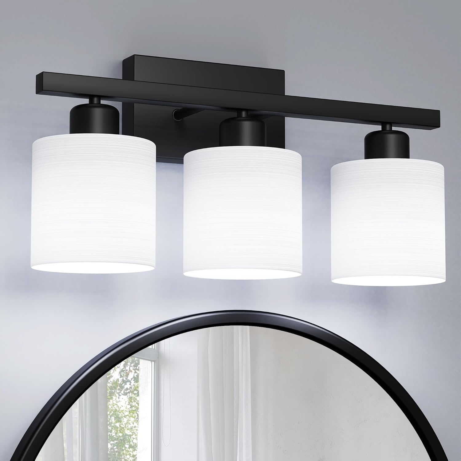 Modern Bathroom Vanity Light with Textured White Glass Shade