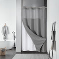 Grey No Hook Waffle Weave Shower Curtain with Snap-In Liner - Spa