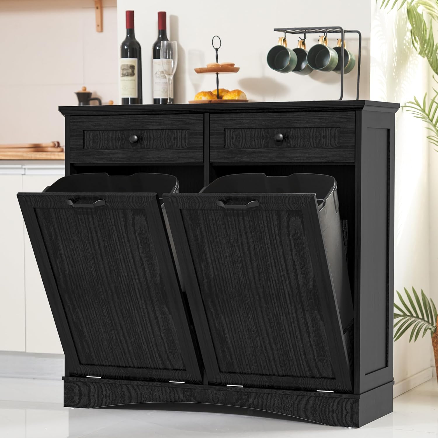Double Tilt Out Trash Can Cabinet for Kitchen with Storage