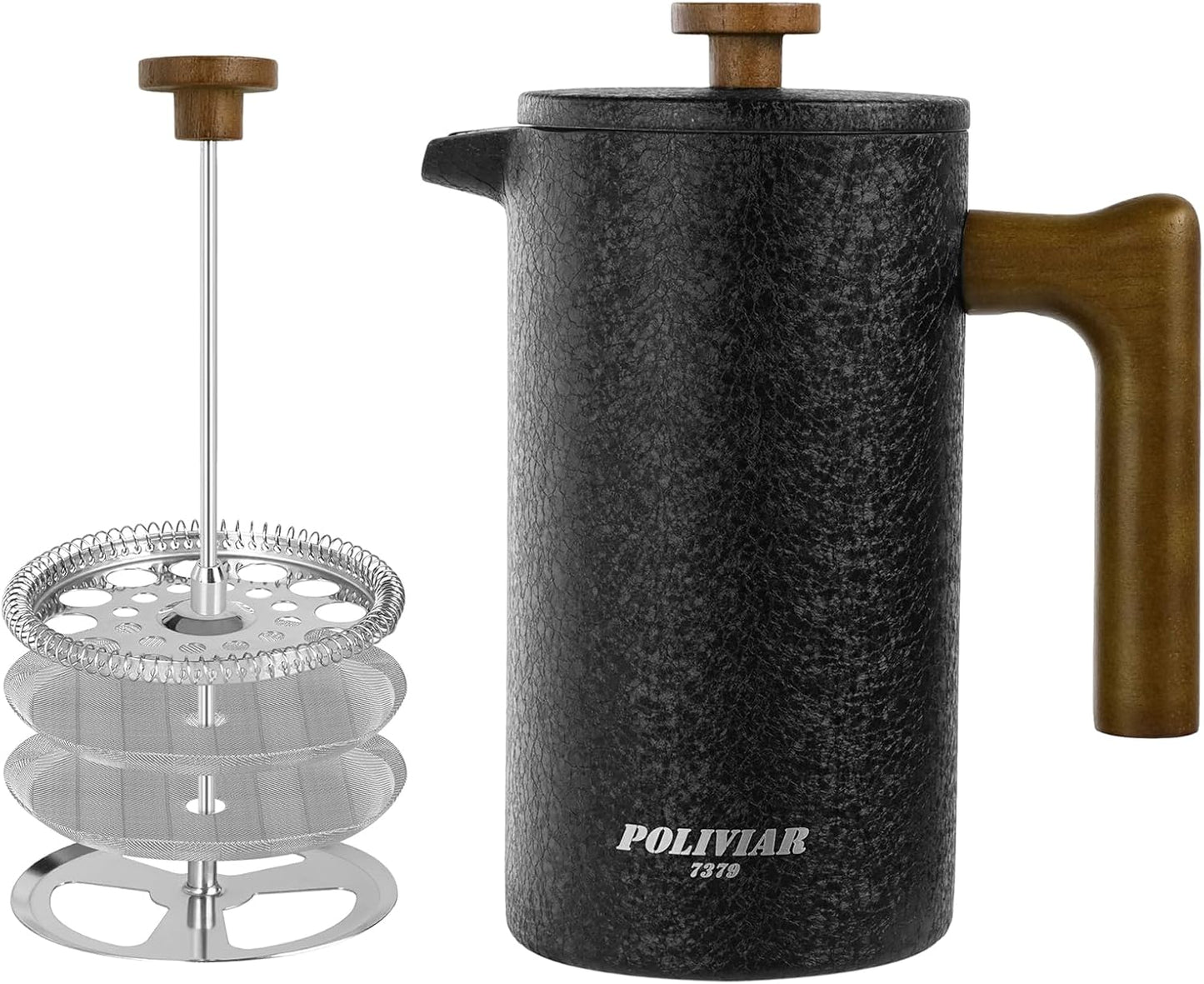 POLIVIAR French Press Coffee Maker with Real Wood Handle