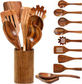 Wooden Spoons for Cooking Natural Teak 10 Piece Utensil Set - Durable