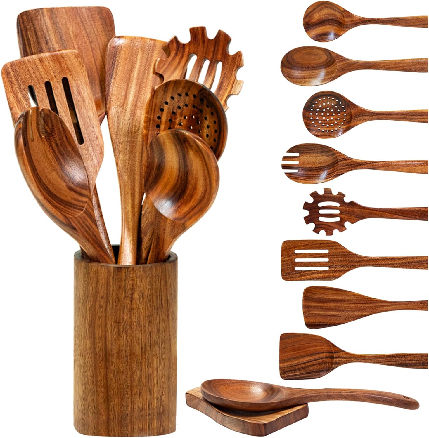 Wooden Spoons for Cooking - 10 Piece Teak Utensil Set