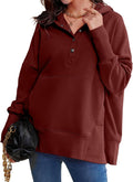 Womens Oversized Hooded Sweatshirt - Button Neck Cozy Pullover