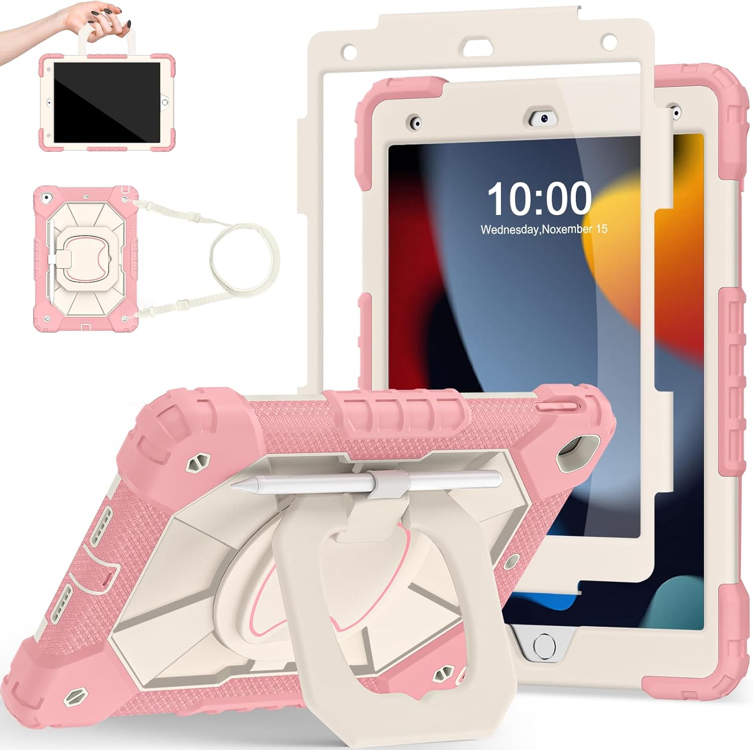 iPad 9th Generation Case with 360 Rotating Stand and Strap