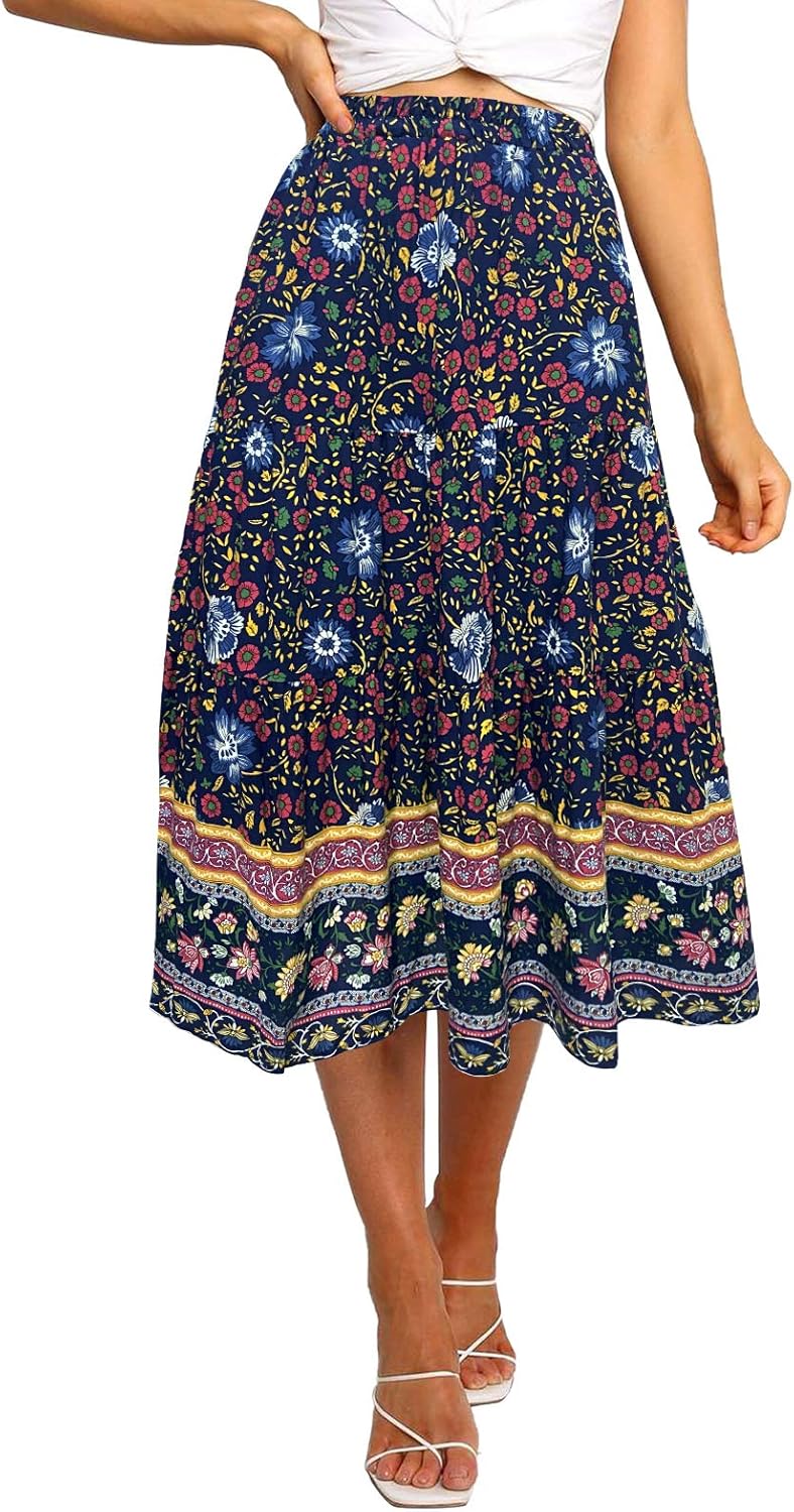 Boho Leopard Print Midi Skirt for Women - Trendy A-Line Style